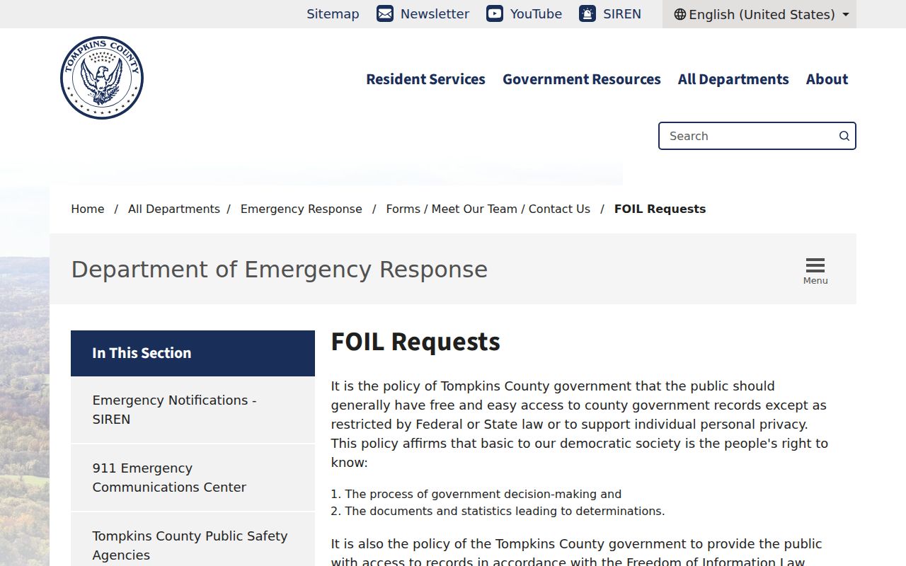 Tompkins County arrest record FOIL request channel