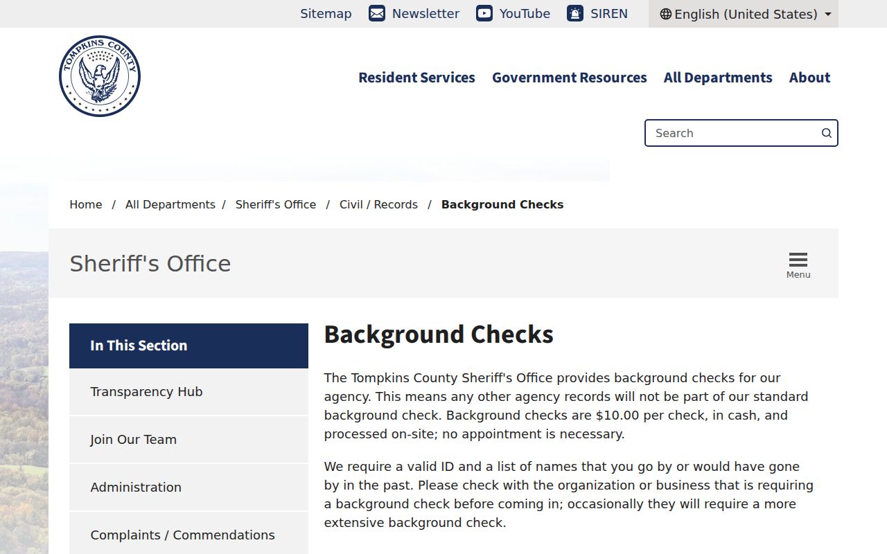 Tompkins County arrest records and sheriff local check instructions