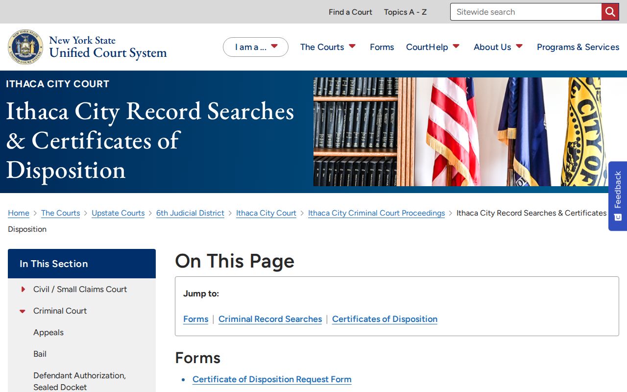 Tompkins County court case lookup and Ithaca certificate instructions