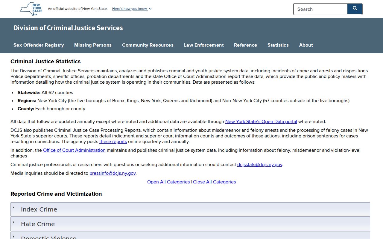 Tompkins County criminal history and justice statistics