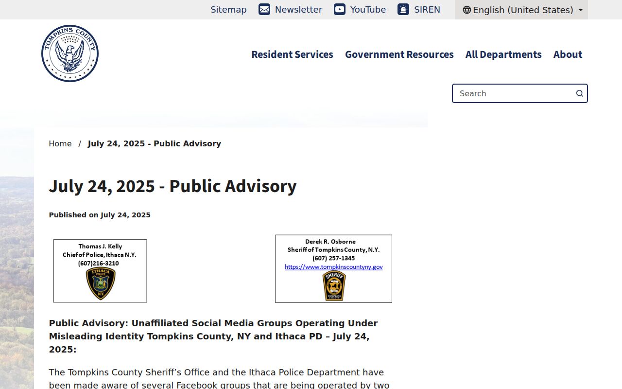 Tompkins County sex offender registry public advisory